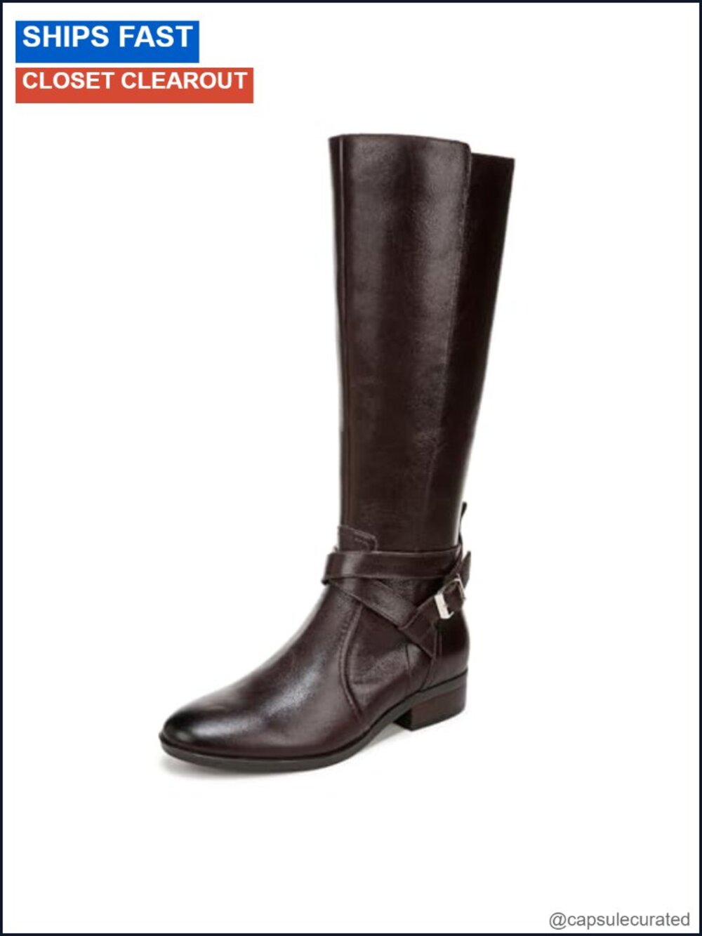 Naturalizer Leather Knee High Boots Narrow Calf Block Heel Almond Toe